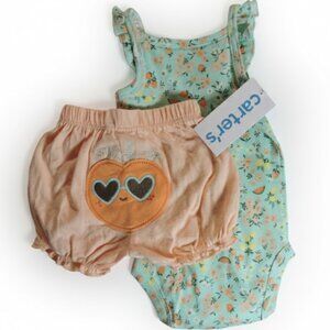 Carter's Newborn Baby Girl 2-Piece Bodysuit & Shorts Set Floral Mint Peach